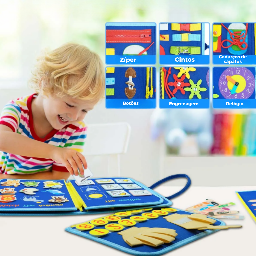 Busy Board Montessori Sensorial — Brinquedo Educativo para Habilidades Motoras Finas