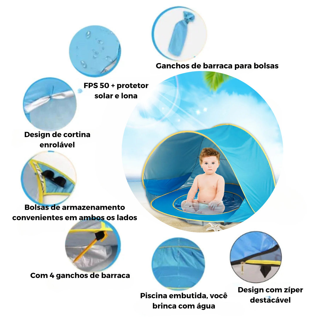 FofoSombra - Barraca Pop‑Up com Piscina Portátil e Proteção UV para Bebês e Crianças