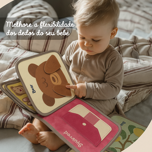 ZooMimos – Livro Sensorial Silencioso de Tecido com Animais Montessori para Bebês 6–12 meses