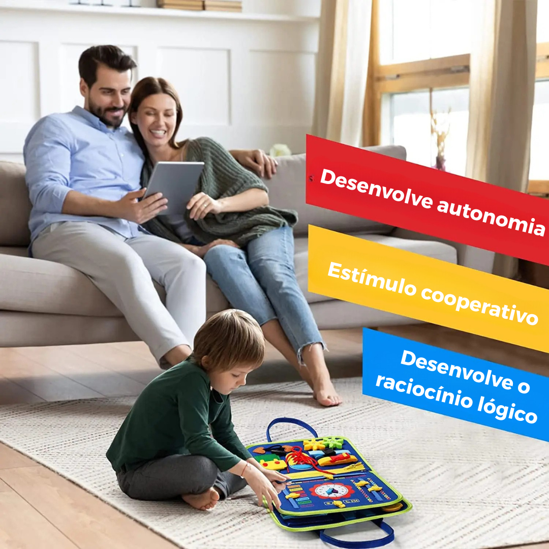 Mãozinhas Ativas – Placa Montessori de Atividades Sensoriais para Desenvolvimento Motor Infantil