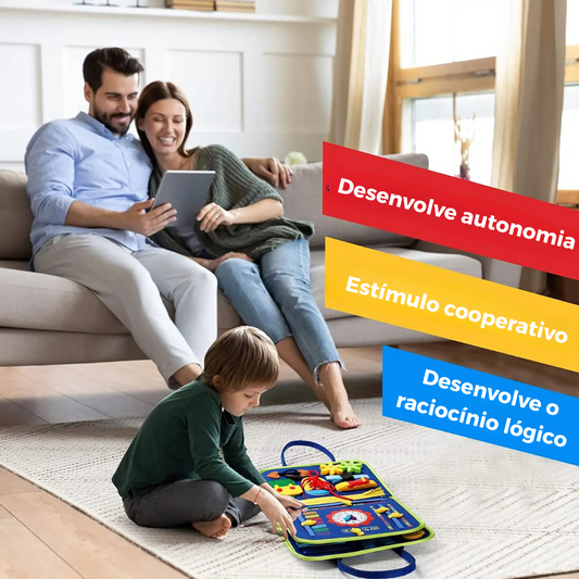 Mãozinhas Ativas – Placa Montessori de Atividades Sensoriais para Desenvolvimento Motor Infantil