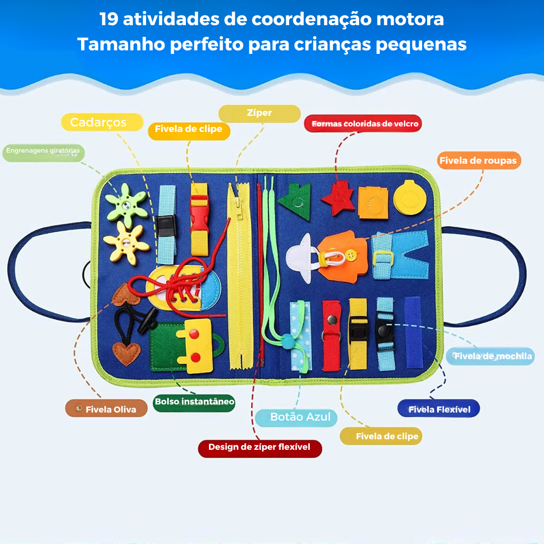 Mãozinhas Ativas – Placa Montessori de Atividades Sensoriais para Desenvolvimento Motor Infantil