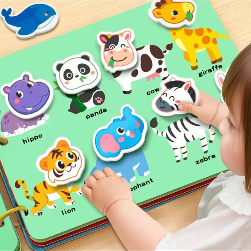 Livro Educativo Montessori "Descobertas Divertidas" – Animais, Números e Quebra-Cabeças para Crianças de 1 a 3 Anos