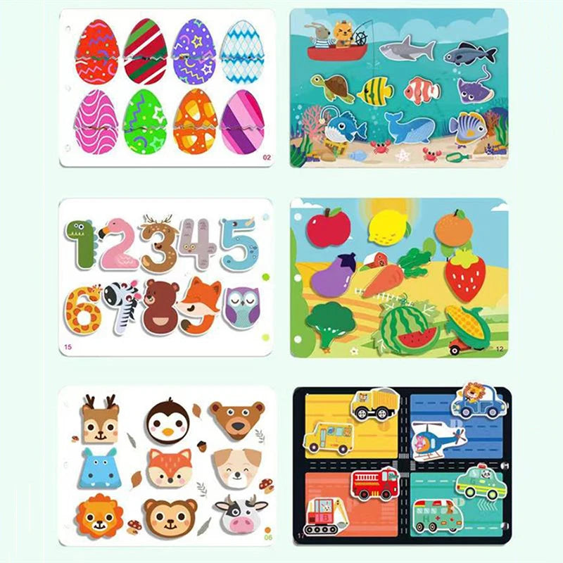 Livro Educativo Montessori "Descobertas Divertidas" – Animais, Números e Quebra-Cabeças para Crianças de 1 a 3 Anos