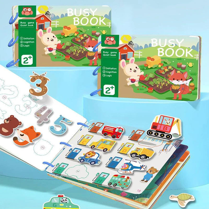 Livro Educativo Montessori "Descobertas Divertidas" – Animais, Números e Quebra-Cabeças para Crianças de 1 a 3 Anos