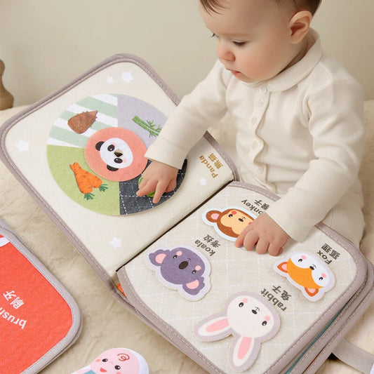 ZooMimos – Livro Sensorial Silencioso de Tecido com Animais Montessori para Bebês 6–12 meses
