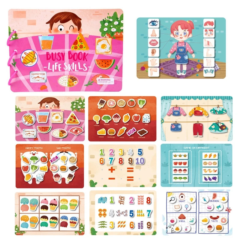 Livro Educativo Montessori "Descobertas Divertidas" – Animais, Números e Quebra-Cabeças para Crianças de 1 a 3 Anos