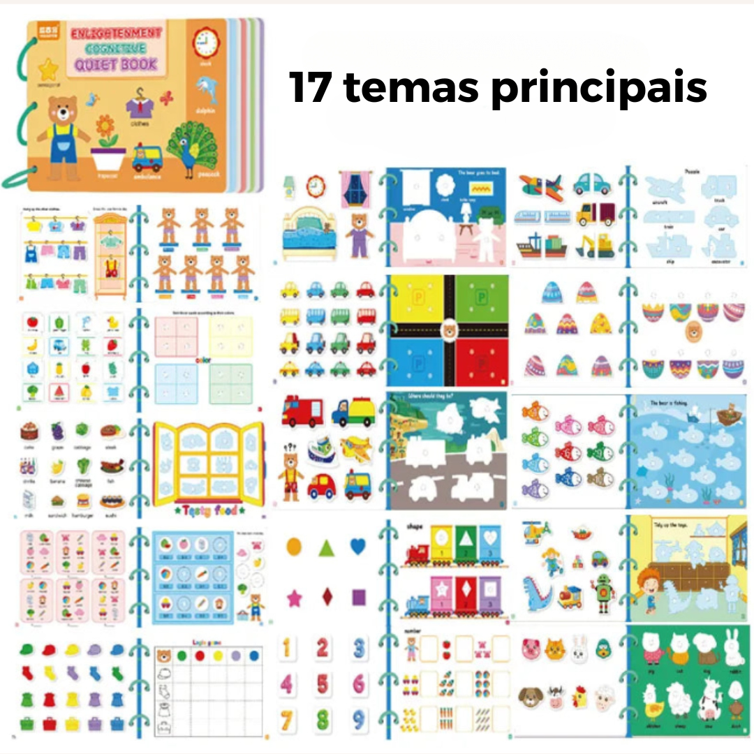 Livro Educativo Montessori "Descobertas Divertidas" – Animais, Números e Quebra-Cabeças para Crianças de 1 a 3 Anos